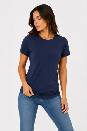Basic Tişört Bisiklet Yaka Kısa Kol Günlük Yazlık Slim Fit T-Shirt - Lacivert