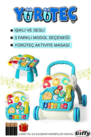 Yürüteç Piyanolu Sesli Işıklı 4 Farklı Mod ile Yürümeye Yardımcı Aktivite Masası Fonksiyonlu Yürüteç