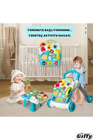Yürüteç Piyanolu Sesli Işıklı 4 Farklı Mod ile Yürümeye Yardımcı Aktivite Masası Fonksiyonlu Yürüteç