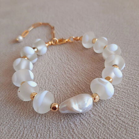 Barok İnci Eskitme Cam Özel Tasarım Bileklik