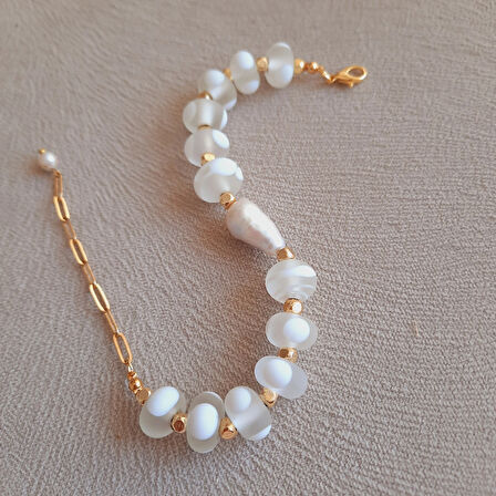 Barok İnci Eskitme Cam Özel Tasarım Bileklik