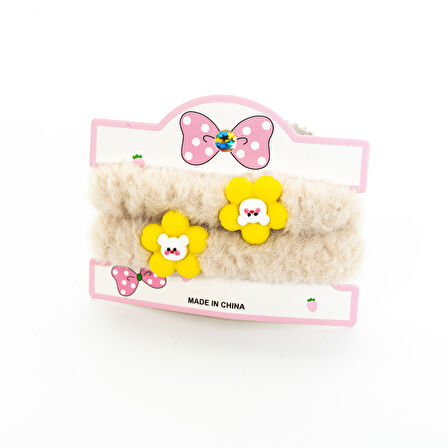 Biem Peluş İkili Çİçekli Simit Toka Krem