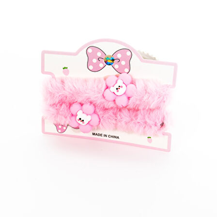 Biem Peluş İkili Çiçekli Simit Toka Açık Pembe