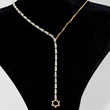 Biem Gold Renkli Zirkon Taşlı Uzun Y Kolye