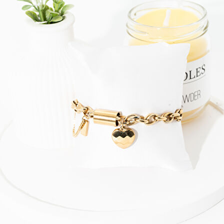 Biem Kalp Charm lı Çelik Bileklik