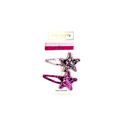 Biem Pembe Büyük Simli Yıldız Çıtçıtlı Toka Set