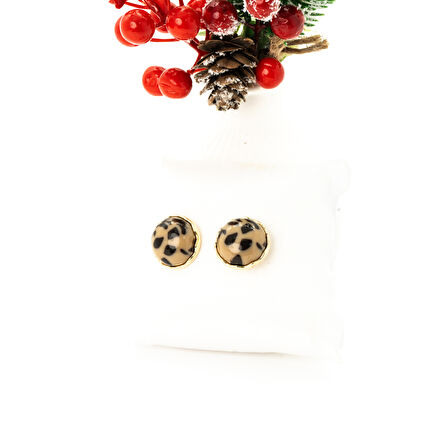 Biem Krem Leopar Yuvarlak Küpe