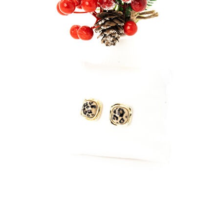 Biem Krem Leopar Kare Küpe