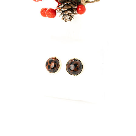 Biem Kahverengi Leopar Yuvarlak Küpe