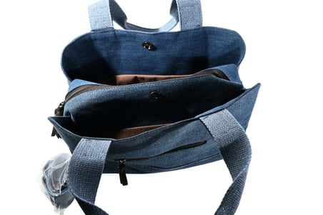 Biem Koyu Mavi-Kahve Denim Salaş-Retro Taş Trok Döşemeli Çok Gözlü Çanta