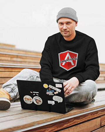 Yazılımcılara Özel Angular Developer Baskılı, Unisex, Sıfır Yaka Regular Sweatshirt