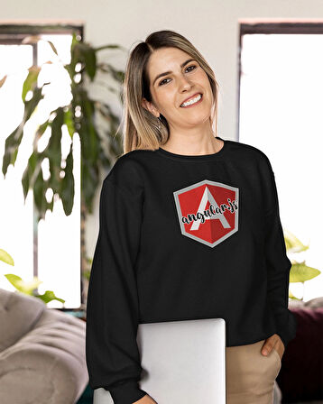 Yazılımcılara Özel Angular Developer Baskılı, Unisex, Sıfır Yaka Regular Sweatshirt