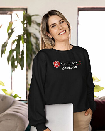 Yazılımcılara Özel Angular Developer Baskılı, Unisex, Sıfır Yaka Regular Sweatshirt