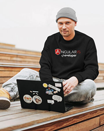 Yazılımcılara Özel Angular Developer Baskılı, Unisex, Sıfır Yaka Regular Sweatshirt