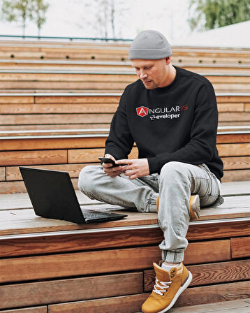 Yazılımcılara Özel Angular Developer Baskılı, Unisex, Sıfır Yaka Regular Sweatshirt