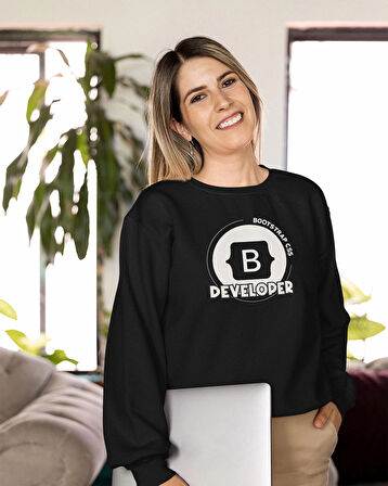 Yazılımcılara Özel Bootstrap Developer Baskılı, Unisex, Sıfır Yaka Regular Sweatshirt