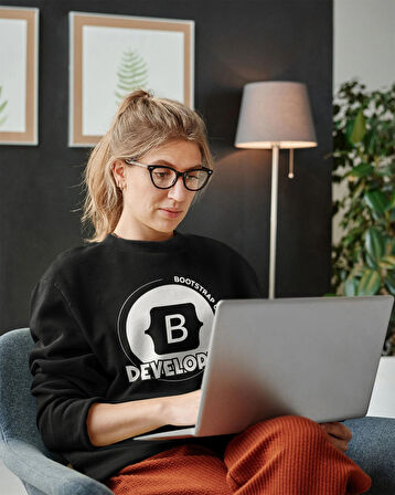 Yazılımcılara Özel Bootstrap Developer Baskılı, Unisex, Sıfır Yaka Regular Sweatshirt