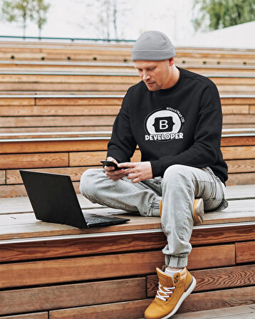 Yazılımcılara Özel Bootstrap Developer Baskılı, Unisex, Sıfır Yaka Regular Sweatshirt