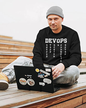 Yazılımcılara Özel Devops Baskılı, Unisex, Sıfır Yaka Regular Sweatshirt