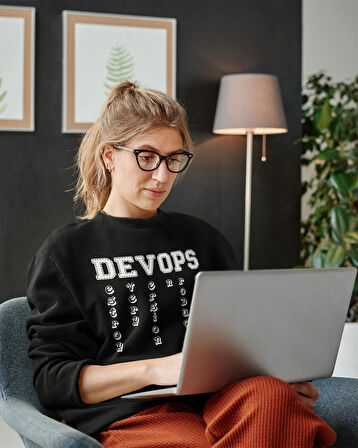Yazılımcılara Özel Devops Baskılı, Unisex, Sıfır Yaka Regular Sweatshirt