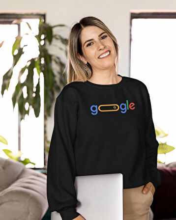 Yazılımcılara Özel Google Baskılı, Unisex, Sıfır Yaka Regular Sweatshirt