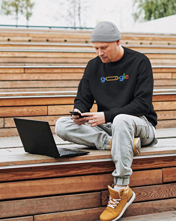 Yazılımcılara Özel Google Baskılı, Unisex, Sıfır Yaka Regular Sweatshirt