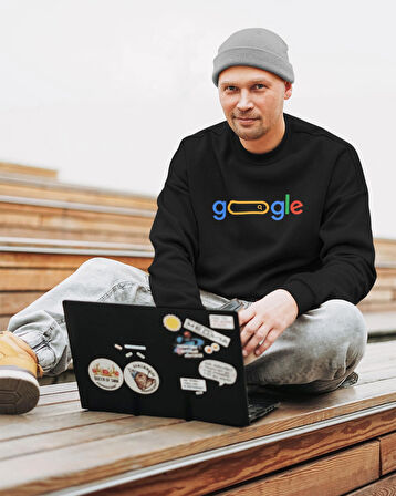 Yazılımcılara Özel Google Baskılı, Unisex, Sıfır Yaka Regular Sweatshirt