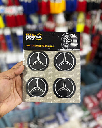 Universal Araç Uyumlu, Merceds Jant Göbeği Arması, Sticker 4'lü Set 60mm