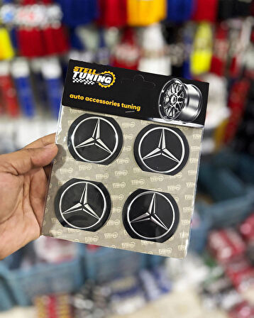 Universal Araç Uyumlu, Merceds Jant Göbeği Arması, Sticker 4'lü Set 60mm