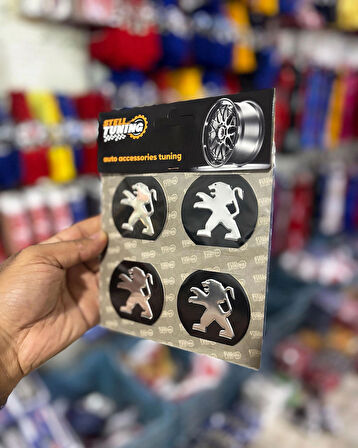 Universal Araç Uyumlu, Pejo Jant Göbeği Arması, Sticker 4'lü Set 60mm