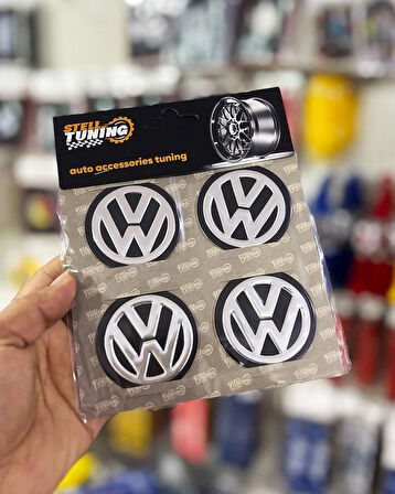 Universal Araç Uyumlu, WW Jant Göbeği Arması, Sticker 4'lü Set 60mm