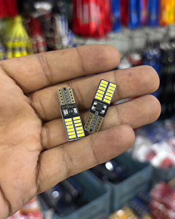 Oto 24LED Ampul 2'li Set, T10 Model 12V Beyaz-Mavi-Turuncu Işık, Fren, Park, Sinyal ve Geri Vites Lambası