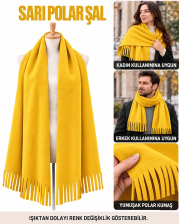 Unisex Polar Şal, Kadın ve Erkek Kışlık Püsküllü Yumuşak Polar Kumaş Şal