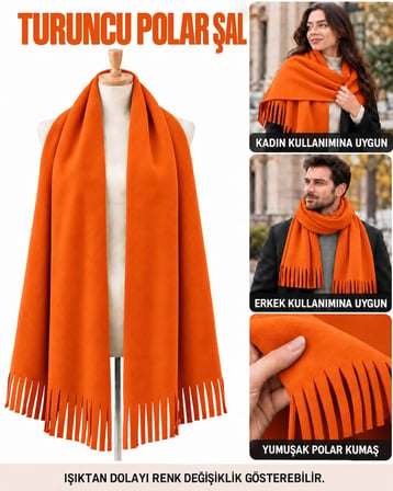 Unisex Polar Şal, Kadın ve Erkek Kışlık Püsküllü Yumuşak Polar Kumaş Şal