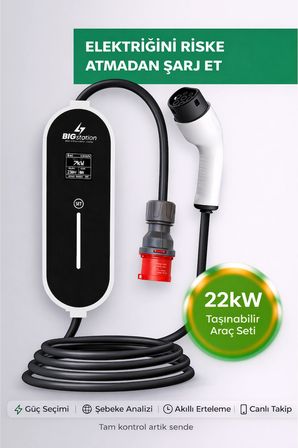 BIGstation 22KW Taşınabilir Akıllı Ev Ac Şarj Cihazı Wi-Fi Destekli 22 Kw 3 Metre Kablolu