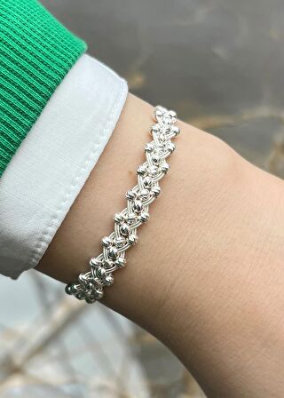 Gümüş Kazaziye Dorika Boncuklu Bileklik 133