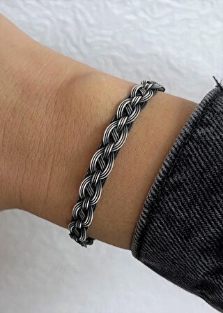 Çarpraz Örgü Oksitli Gümüş Kazaziye Bileklik