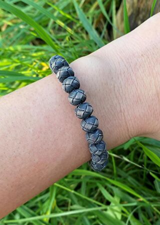 Oksitli Gümüş Kazaziye Örgü Boncuk Bileklik