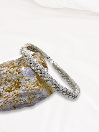 Gümüş Kazaziye Kalın Örgü Bileklik BIL039