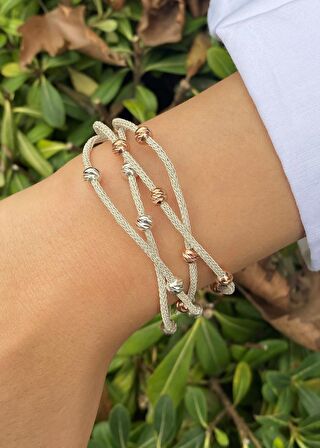 Dorika Boncuk Detaylı Gümüş Kazaziye Bileklik