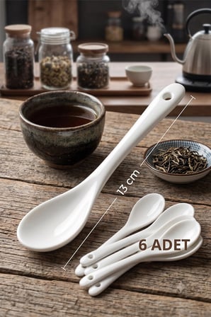 Riova 6'lı Lüx Porselen Çay & Kahve, Tatlı & Reçel Kaşığı ,Sos Kaşığı 13 cm