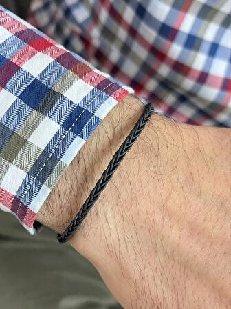 Kazaziye Kalın Tilki Kuyruğu El Örgüsü Gümüş Bileklik BIL2011