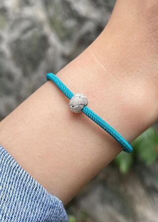 Gümüş Kazaziye Top Detaylı Turkuaz Bileklik