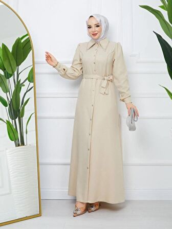 Yakası Taş Detaylı Yıldız Elbise