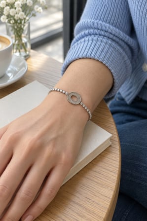 Gümüş Renk Oval Baget Taşlı Kadın Bileklik 316L Paslanmaz Çelik