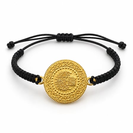 Yarım Altın Detaylı Siyah Makrome İpli Ayarlanabilir Bileklik