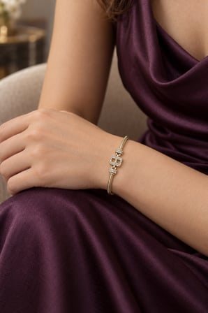 14K Altın Renginde B Harfli Taşlı Yılan Zincir Kadın Bileklik +5cm Uzatma