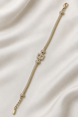 14K Altın Renginde B Harfli Taşlı Yılan Zincir Kadın Bileklik +5cm Uzatma