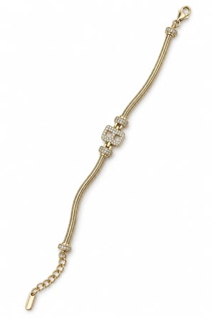 14K Altın Renginde B Harfli Taşlı Yılan Zincir Kadın Bileklik +5cm Uzatma