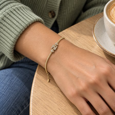 14K Altın Renginde N Harfli Taşlı Yılan Zincir Kadın Bileklik +5cm Uzatma